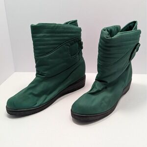 Vtg Coasters Womens Winter Boots Snow Rain Sz 8.5 Wide Green 90s Ankle Booties
